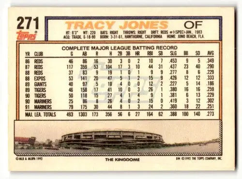 1992 Topps #271 Tracy Jones Seattle Mariners Baseball Cards EX/NM ID:55868 - Baseball Card Single
