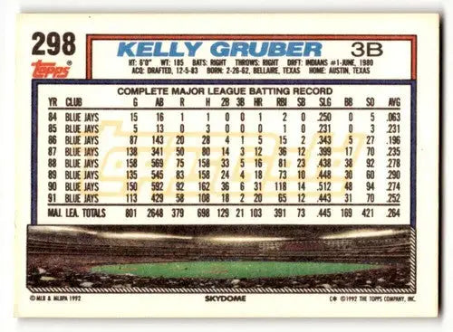 1992 Topps Kelly Gruber Toronto Blue Jays baseball card with original gloss