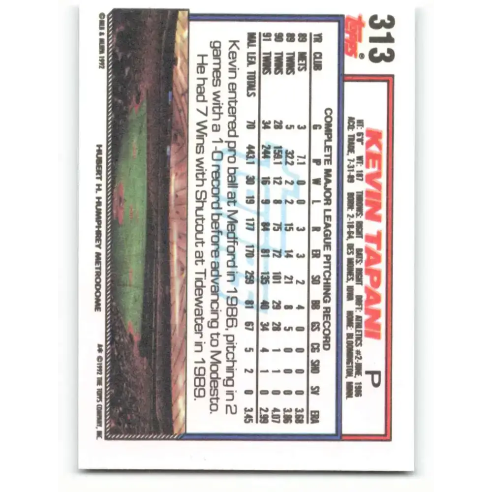 1992 Topps #313 Kevin Tapani NM-MT Minnesota Twins Baseball Card - Baseball Card Single