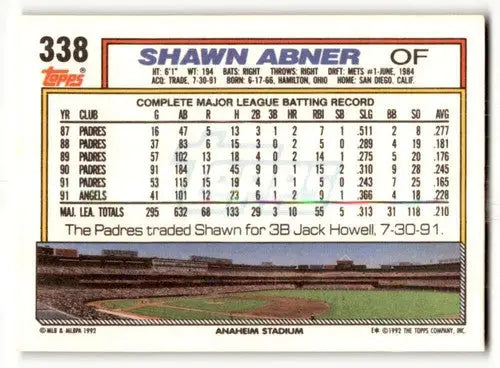 1992 Topps #338 Shawn Abner California Angels Baseball Cards EX/NM ID:61164 - Baseball Card Single