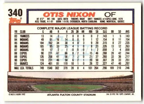 1992 Topps #340 Otis Nixon NM Near Mint Braves ID:43515 - Baseball Card Single