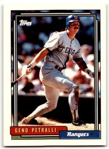 Geno Petralli baseball card 1992 Topps #409 with original gloss featuring Rangers