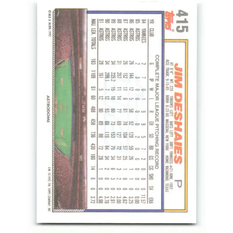1992 Topps #415 Jim Deshaies NM-MT Houston Astros Baseball Card
