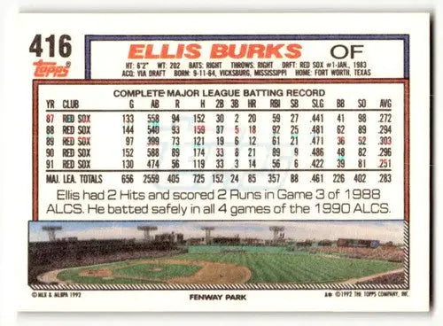 1992 Topps #416 Ellis Burks Boston Red Sox Baseball Cards EX/NM ID:55845 - Baseball Card Single