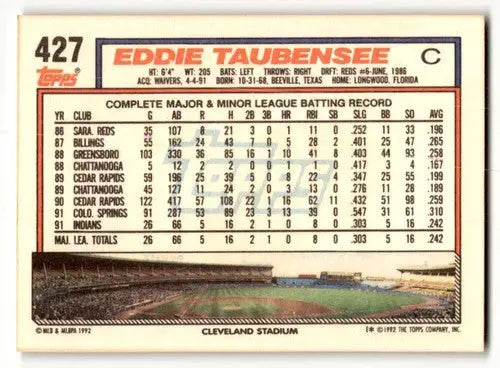 1992 Topps #427 Eddie Taubensee Cleveland Indians Baseball Cards EX/ ID:55835 - Baseball Card Single