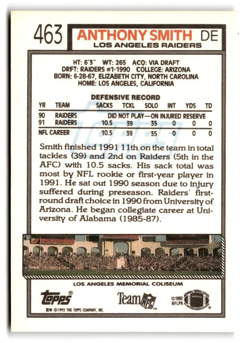 1992 Topps #463a Anthony Smith - Football Card Single