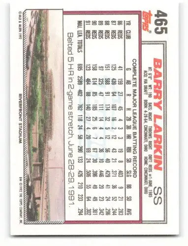 1992 Topps #465 Barry Larkin NM-MT Reds ID:61517 - Baseball Card Single