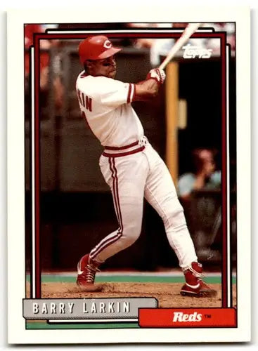 Original gloss Barry Larkin baseball card from 1992 Topps near mint Reds ID 43493