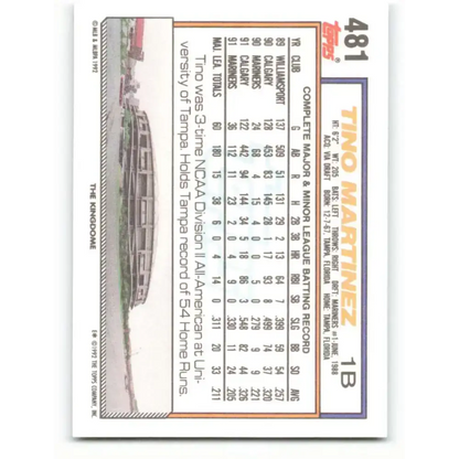 1992 Topps #481 Tino Martinez EX Excellent Seattle Mariners Baseball Card - Baseball Card