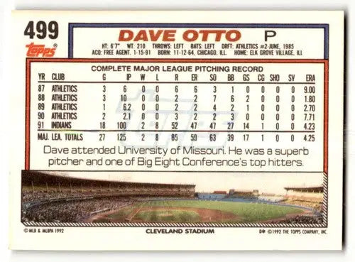 1992 Topps #499 Dave Otto Cleveland Indians Baseball Cards EX/NM ID:61153 - Baseball Card Single