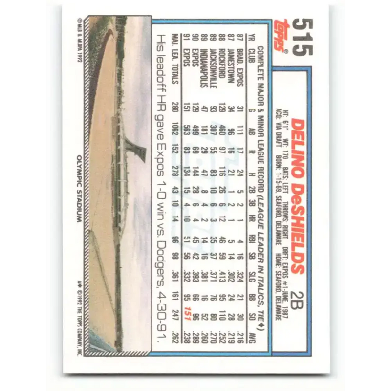 1992 Topps #515 Delino DeShields NM-MT Montreal Expos Baseball Card