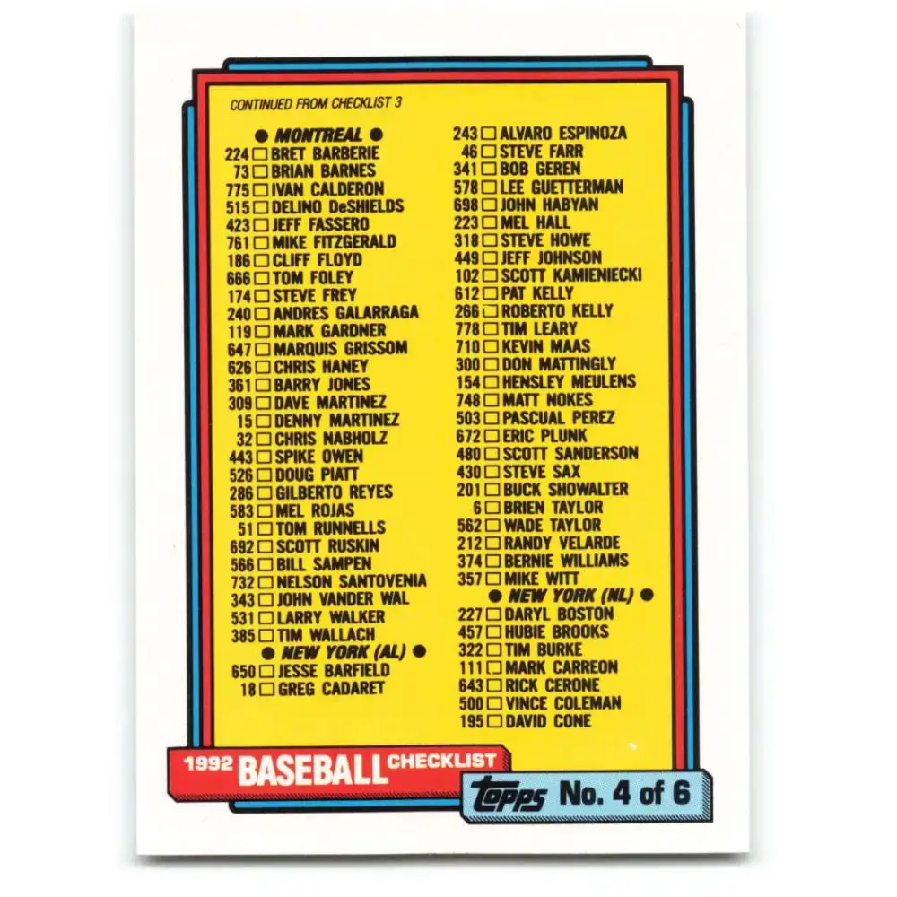 1992 Topps #527 Checklist 397-528 NM-MT Baseball Card - Baseball Card Single