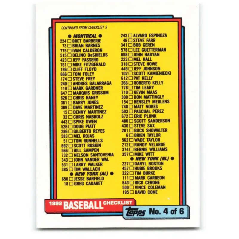 1992 Topps #527 Checklist 397-528 NM-MT Baseball Card - Baseball Card Single