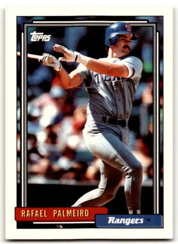 Original gloss Rafael Palmeiro baseball card from 1992 Topps #55 featuring Rangers