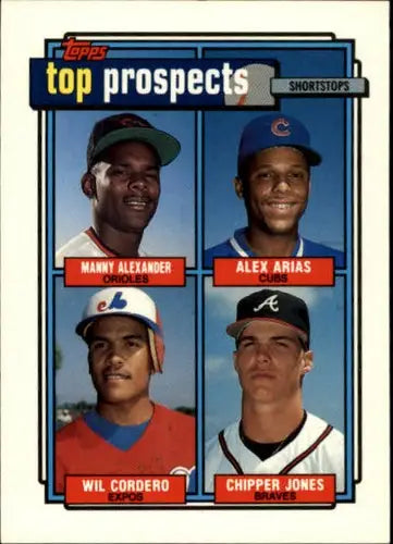 Baseball card featuring top prospects Manny Alexander and Alex Arias from 1992 Topps NM-MT