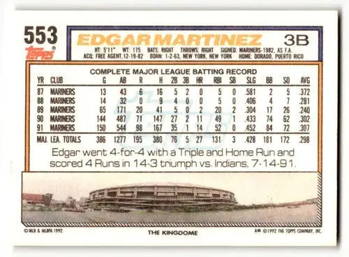 1992 Topps #553 Edgar Martinez Seattle Mariners Baseball Cards EX/NM ID:55805 - Baseball Card Single