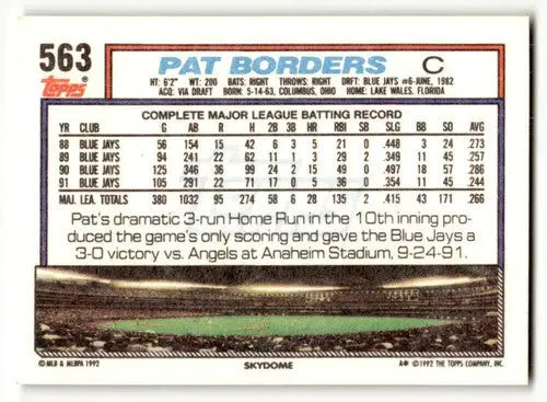 1992 Topps #563 Pat Borders Toronto Blue Jays Baseball Cards EX/NM ID:55871 - Baseball Card Single