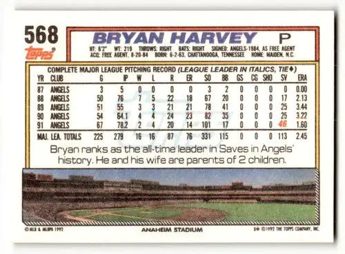 1992 Topps #568 Bryan Harvey California Angels Baseball Cards EX/NM ID:55839 - Baseball Card Single