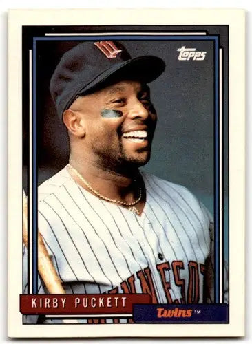 Original gloss Kirby Puckett baseball card from 1992 Topps #575 featuring Twins ID 43481