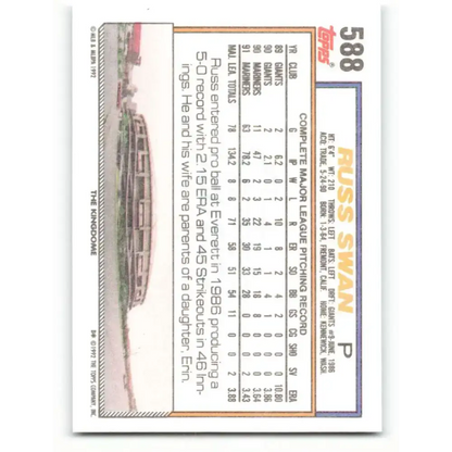 1992 Topps #588 Russ Swan EX Excellent Seattle Mariners Baseball Card