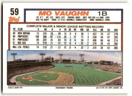 Original gloss 1992 Topps Mo Vaughn NM-MT Red Sox baseball card simply sandoval