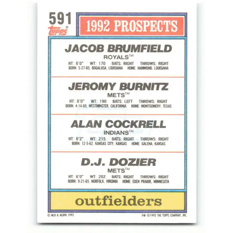 1992 Topps #591 Jacob Brumfield/Jeromy Burnitz/Alan Cockrell/D.J. Dozier NM-MT RC Rookie Kansas City Royals/New York