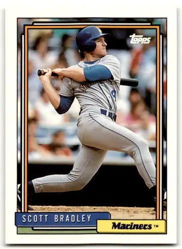 Original gloss of Scott Bradley baseball card from 1992 Topps Mariners series