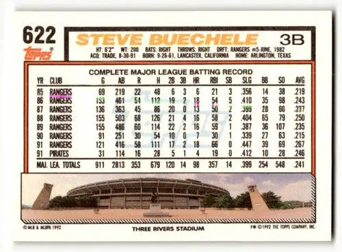 1992 Topps #622 Steve Buechele Pittsburgh Pirates Baseball Cards EX/ ID:55892 - Baseball Card Single