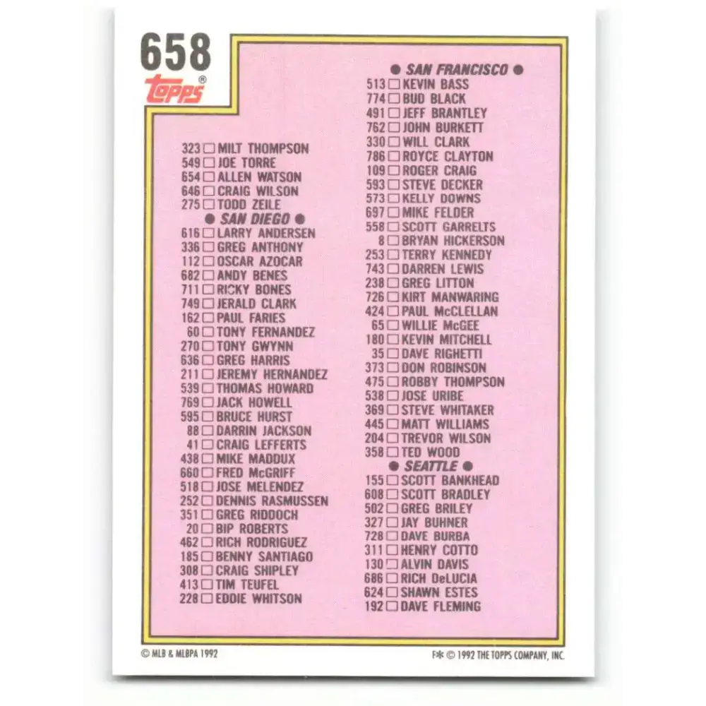 1992 Topps #658 Checklist 529-660 NM-MT Baseball Card - Baseball Card Single