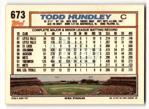 1992 Topps #673 Todd Hundley New York Mets Baseball Cards EX/NM ID:55834 - Baseball Card Single