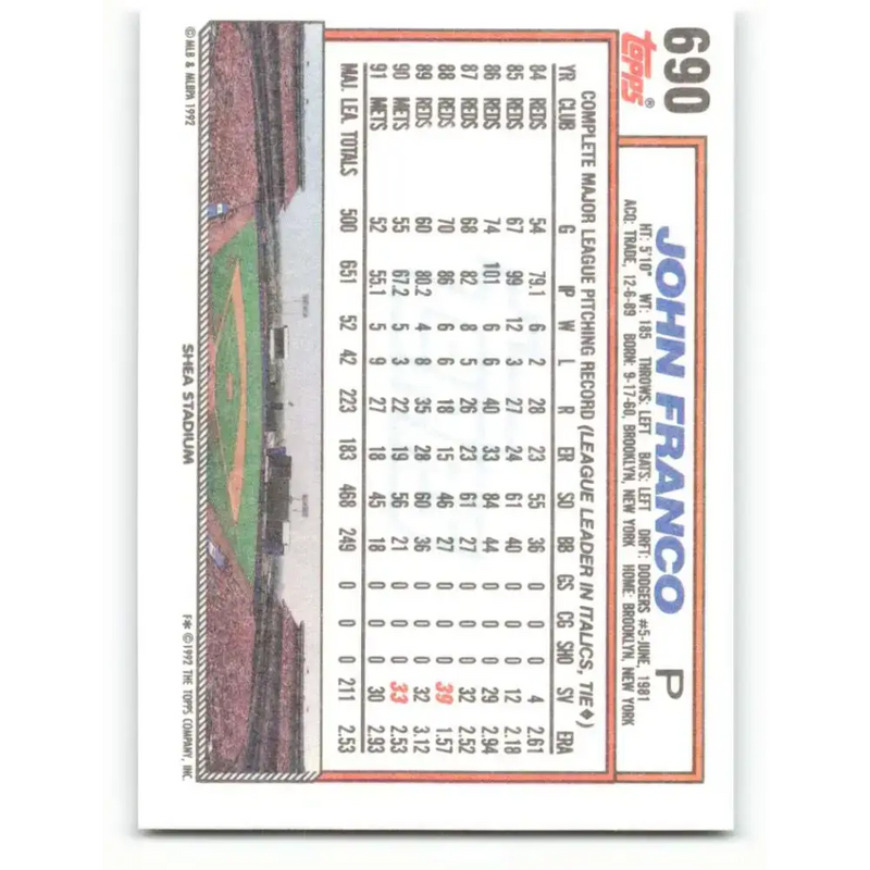 1992 Topps #690 John Franco NM-MT New York Mets Baseball Card