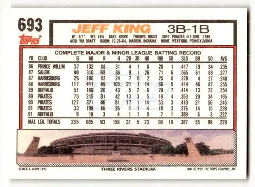 1992 Topps #693 Jeff King Pittsburgh Pirates Baseball Cards EX/NM ID:55877 - Baseball Card Single