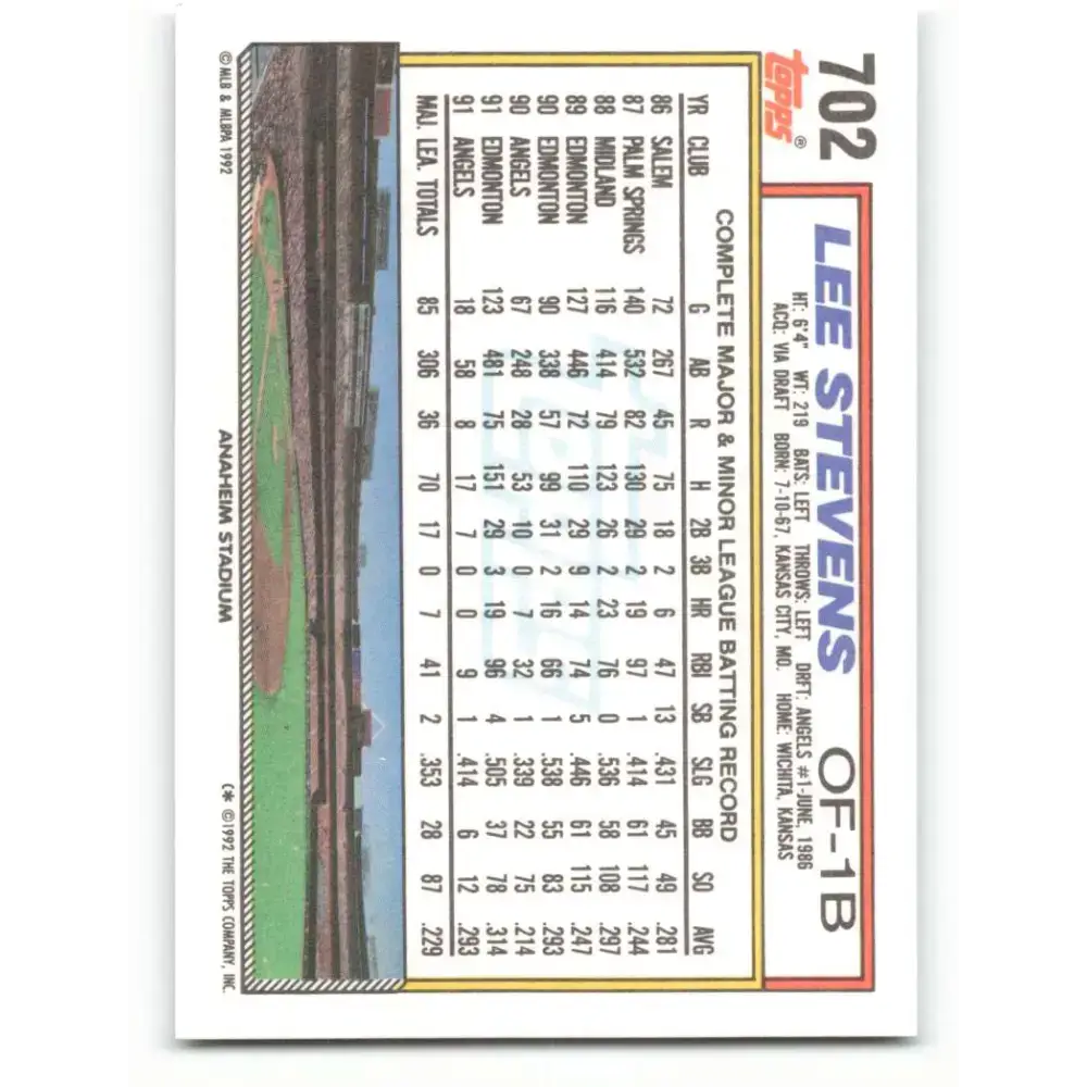1992 Topps #702 Lee Stevens NM-MT California Angels Baseball Card - Baseball Card Single