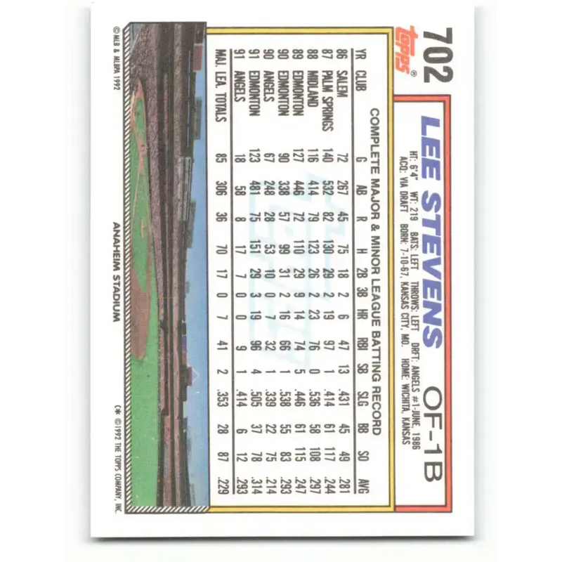 1992 Topps #702 Lee Stevens NM-MT California Angels Baseball Card - Baseball Card Single