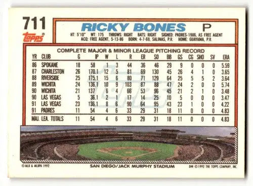 1992 Topps #711 Ricky Bones San Diego Padres Baseball Cards EX/NM ID:54715 - Baseball Card Single