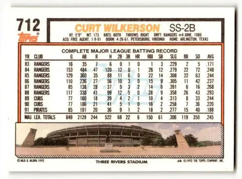 1992 Topps #712 Curt Wilkerson Pittsburgh Pirates Baseball Cards EX/ ID:55822 - Baseball Card Single
