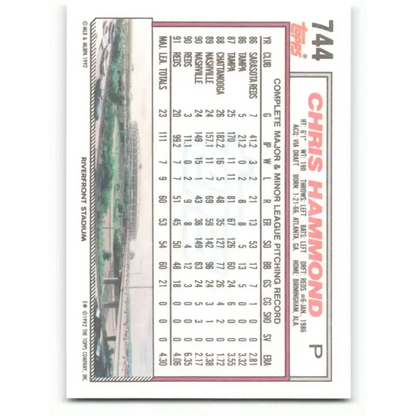 1992 Topps #744 Chris Hammond EX Excellent Cincinnati Reds Baseball Card - Baseball Card