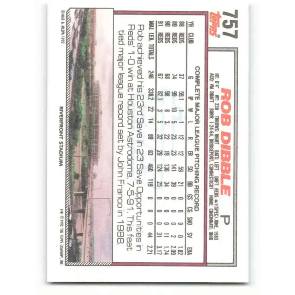 1992 Topps #757 Rob Dibble NM-MT Cincinnati Reds Baseball Card - Baseball Card Single