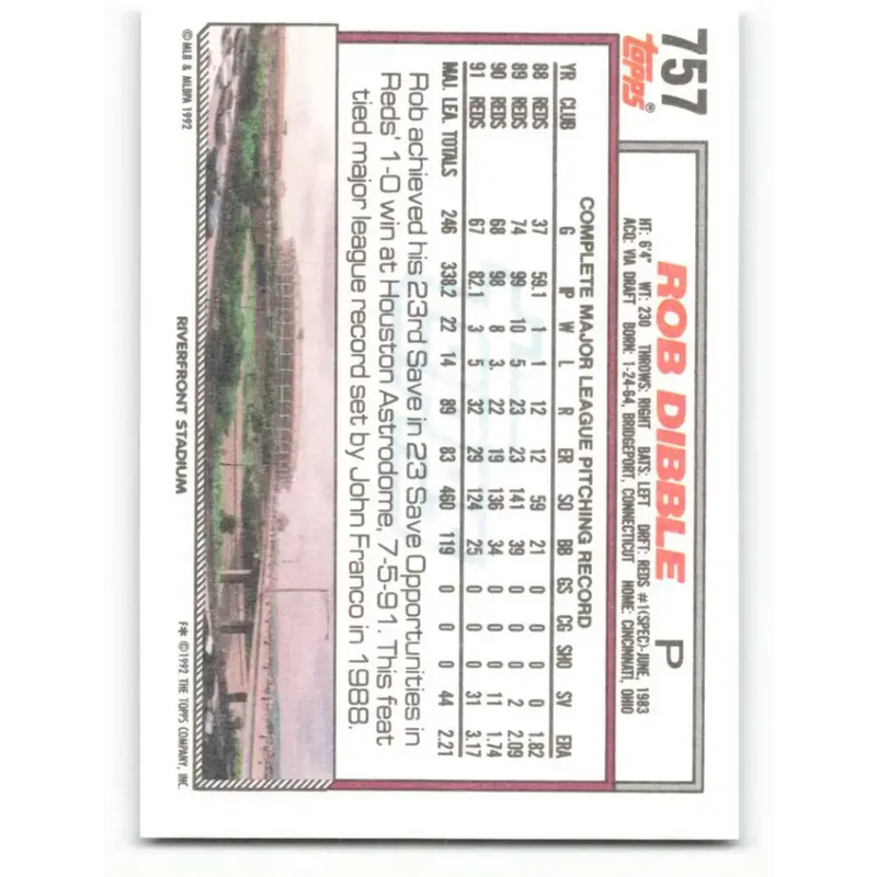 1992 Topps #757 Rob Dibble NM-MT Cincinnati Reds Baseball Card - Baseball Card Single