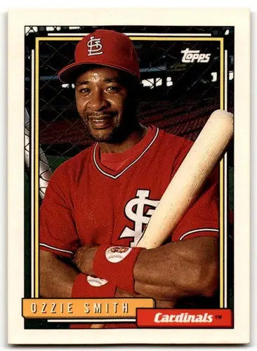 Ozzie Smith baseball card from 1992 Topps #760 with original gloss and Near Mint condition