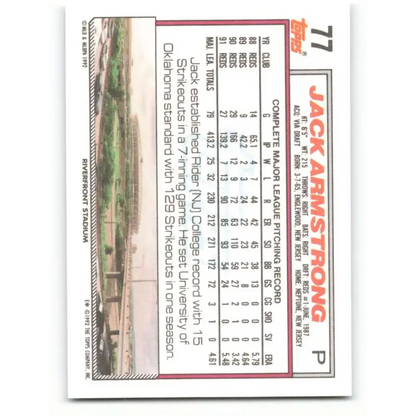 1992 Topps #77 Jack Armstrong EX Excellent Cincinnati Reds Baseball Card - Baseball Card