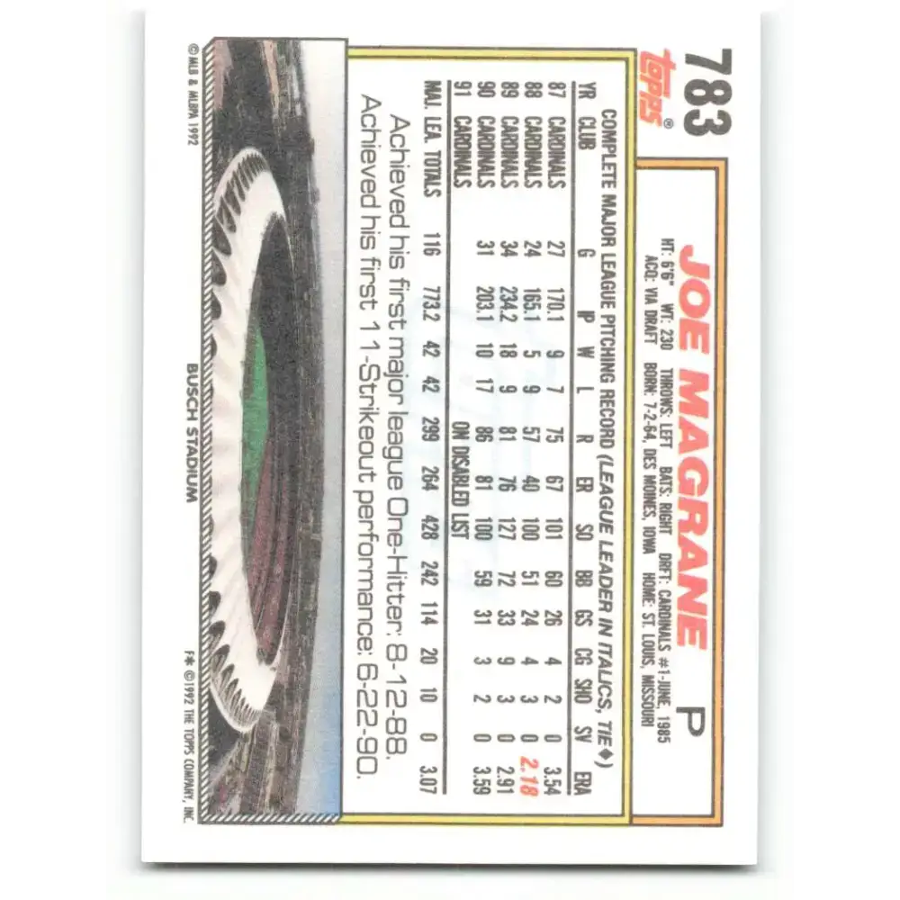 1992 Topps #783 Joe Magrane EX Excellent St. Louis Cardinals Baseball Card - Baseball Card