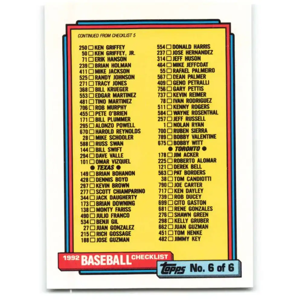 1992 Topps #787 Checklist 661-792 NM-MT Baseball Card - Baseball Card Single