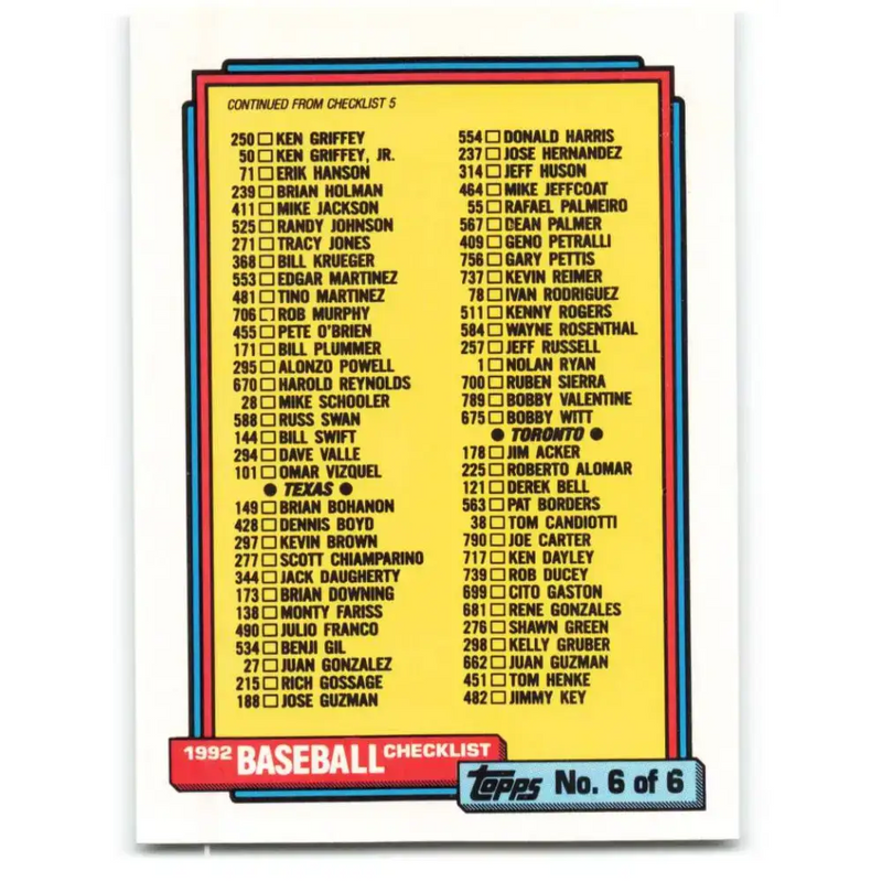 1992 Topps #787 Checklist 661-792 NM-MT Baseball Card - Baseball Card Single