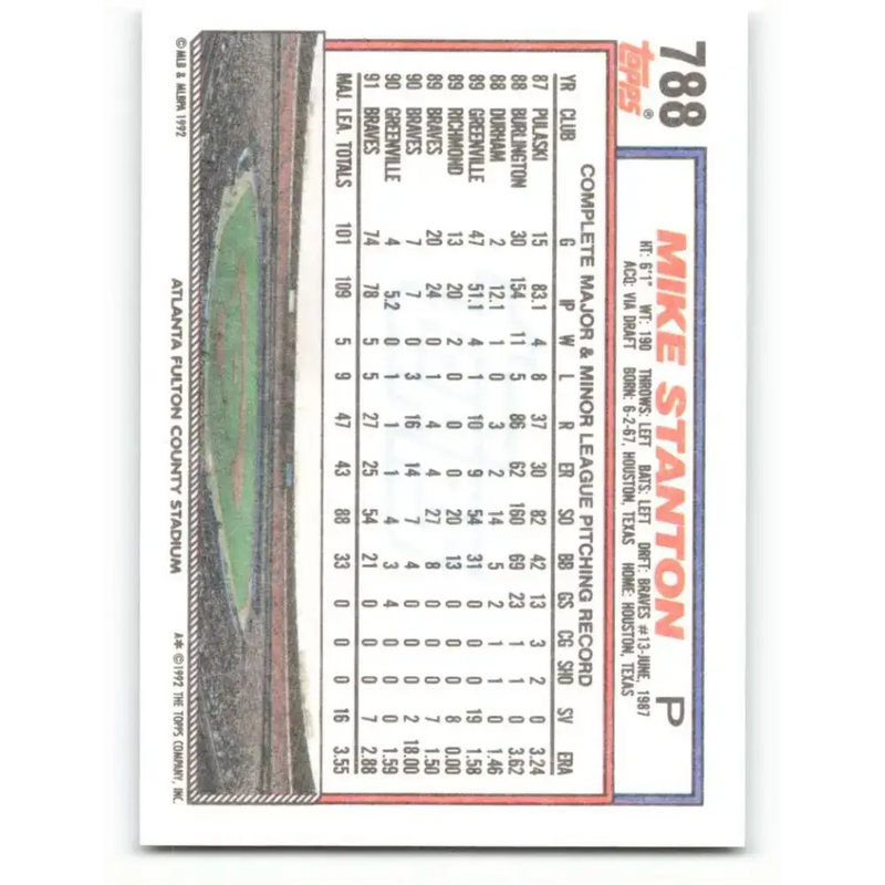 1992 Topps #788 Mike Stanton NM-MT Atlanta Braves Baseball Card - Baseball Card Single