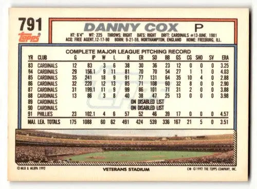 1992 Topps #791 Danny Cox Philadelphia Phillies Baseball Cards EX/NM ID:55797 - Baseball Card Single