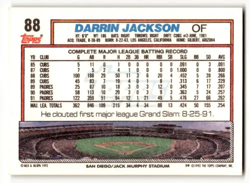 1992 Topps #88 Darrin Jackson NM Near Mint Padres ID:53823 - Baseball Card Single