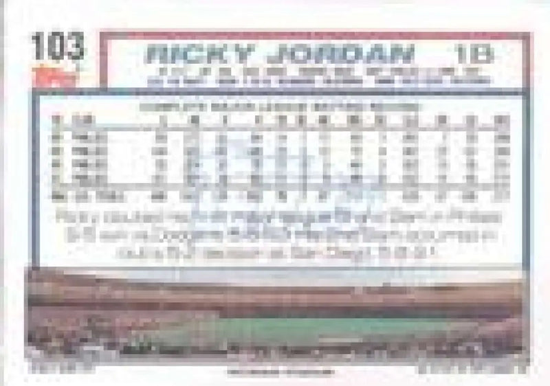 1992 Topps Micro #103 Ricky Jordan NM-MT Philadelphia Phillies Baseball Card - Baseball Card Single
