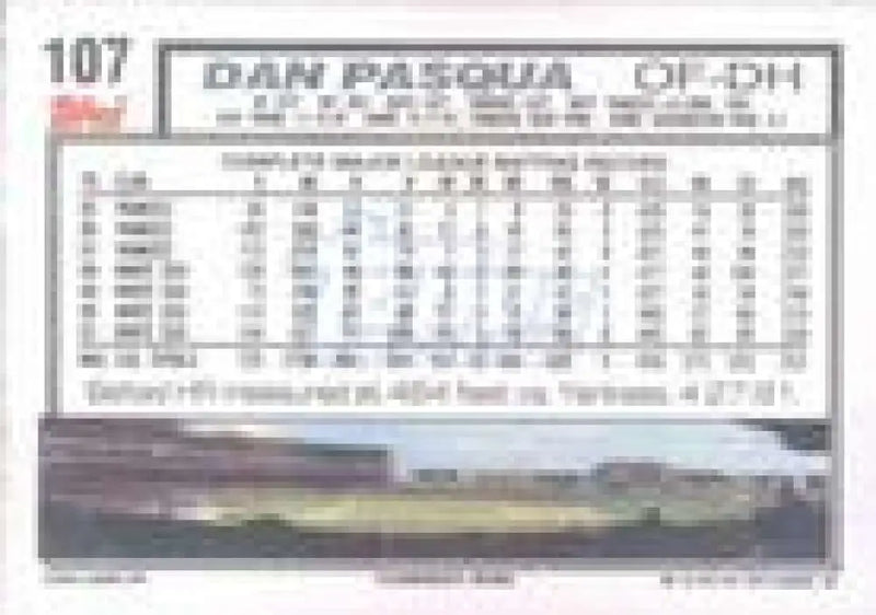 1992 Topps Micro #107 Dan Pasqua NM-MT Chicago White Sox Baseball Card - Baseball Card Single