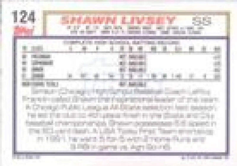 1992 Topps Micro #124 Shawn Livsey NM-MT RC Rookie Houston Astros Baseball Card - Baseball Card Single